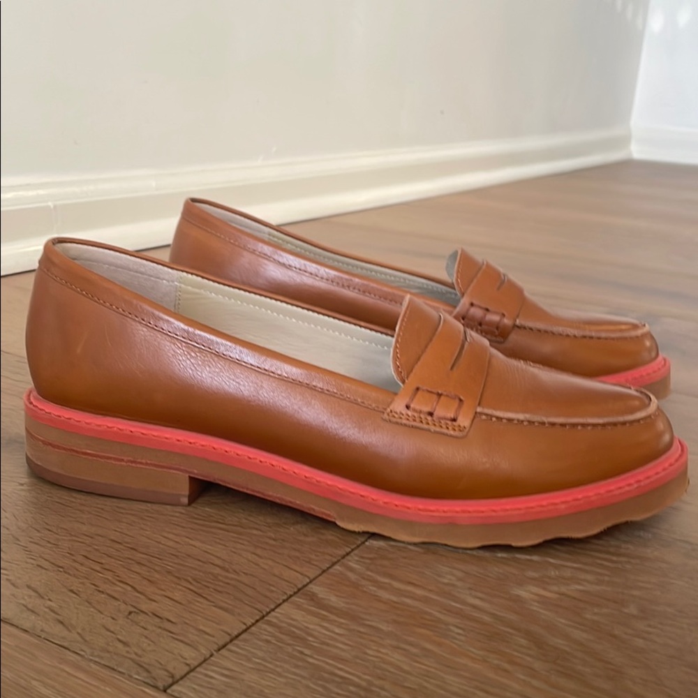 Tan Leather Loafers with Red Sole